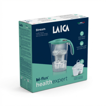 LAICA Stream Line "Tiffany" türkiz vízszűrő kancsó digitális kijelzővel 1 db HEALTHEXPERT bi-flux szűrőbetéttel