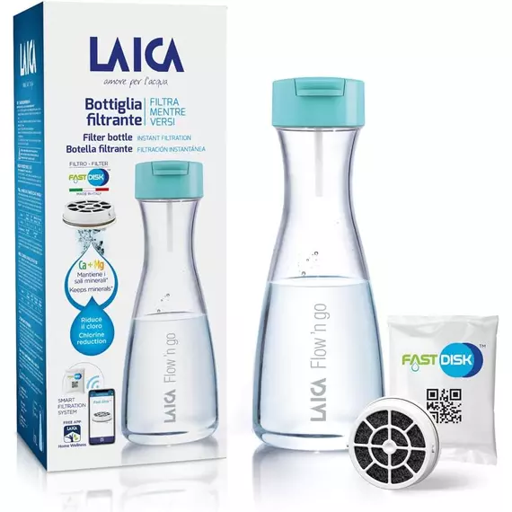 LAICA Flow 'n go 1 literes instant vízszűrő palack  1 db FAST DISK szűrőbetéttel