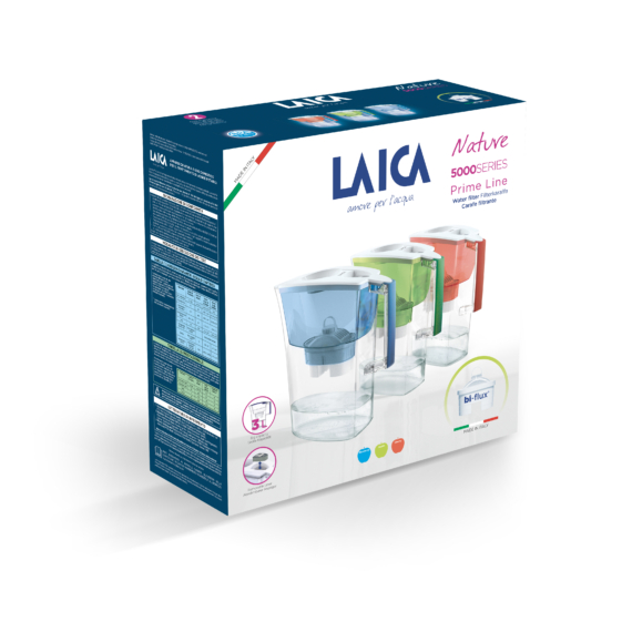 LAICA PRIME LINE NATURE kékáfonya színű vízszűrő kancsó elektronikus kijelzővel, 1 db univerzális szűrőbetéttel