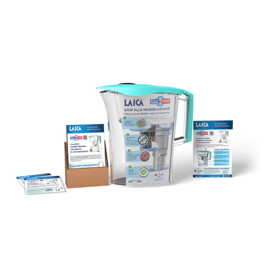 LAICA MikroPLASTIK-STOP vízszűrő kancsó szett mechanikus kijelzővel 1 db bi-flux univerzális szűrőbetéttel és 1 db MikroPLASTIK- STOP szűrőbetéttel