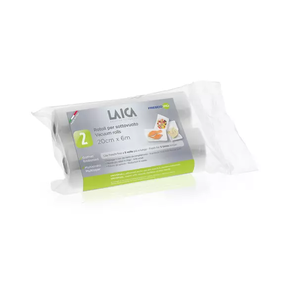 LAICA légcsatornás EXTRA erős, BPA mentes vákuum csomagoló tömlő, 20 cm x 600 cm,  2 db tekercs / csomag